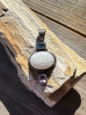 Sterling Silver Pendant with Blue Topaz Moonstone and Amethyst